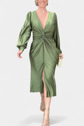 Bodil – Timeless V-neck dress – Green / M