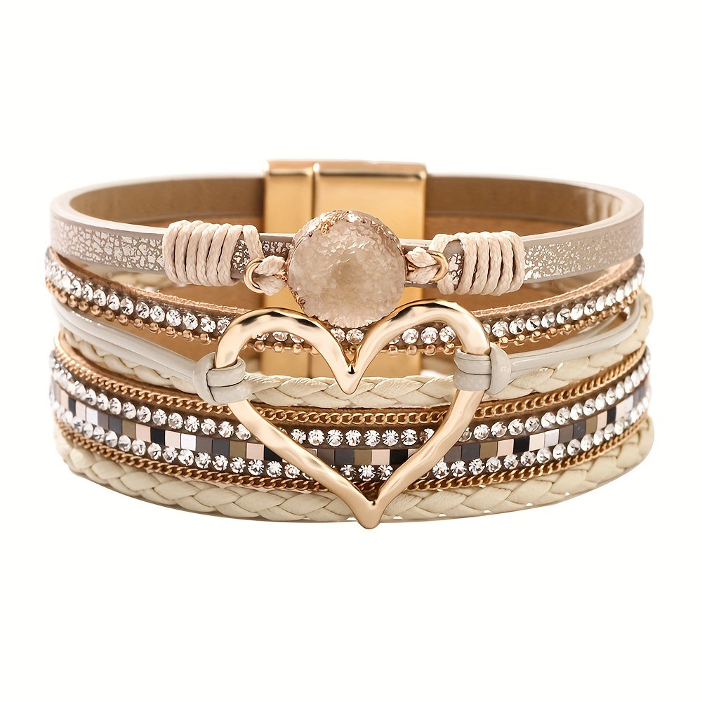 Boho Multilayer Leather Bracelet – White