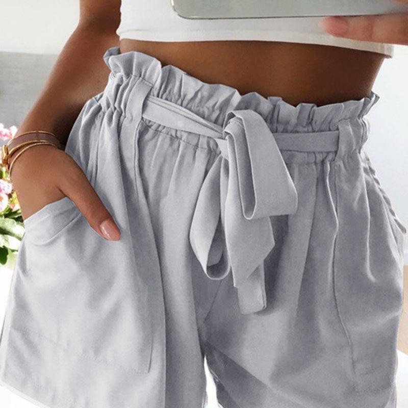 Cecilie – Paper-Bag Shorts – Light Grey / S