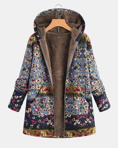 Elena – Boho Floral Sherpa Hoodie – S