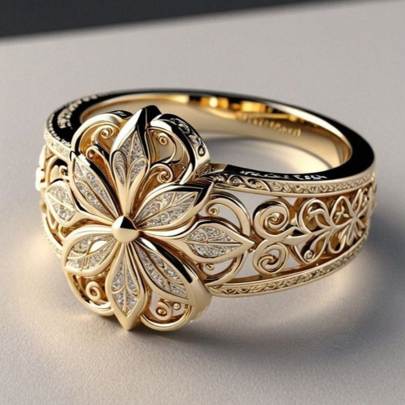 Exotic flower ring in gold with zircon – 15