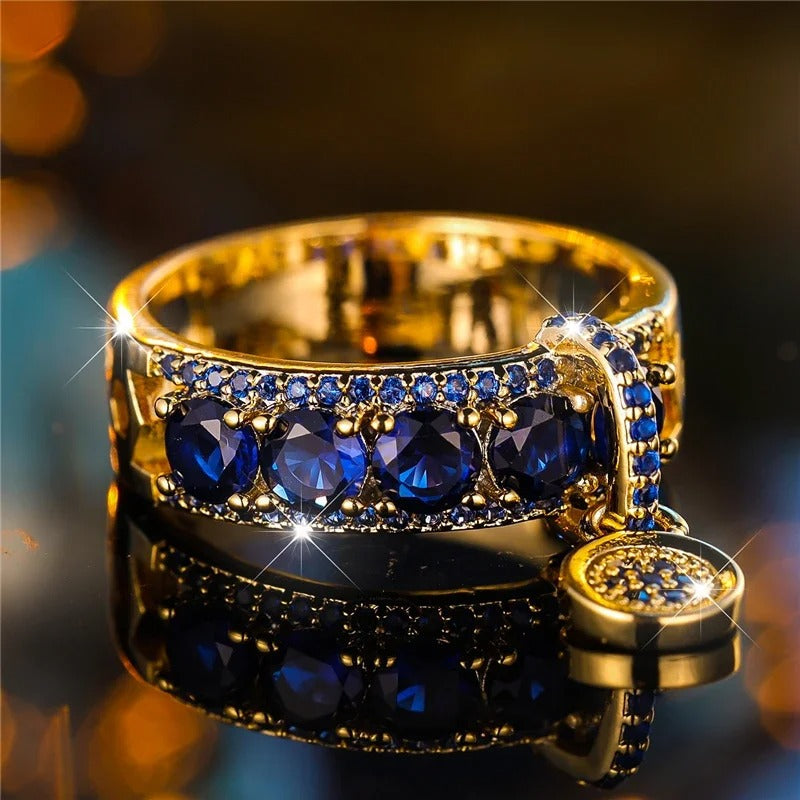 Old ring in gold and blue crystal – 16