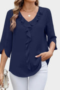 Helle – Ruffle Blouse – Green / XL