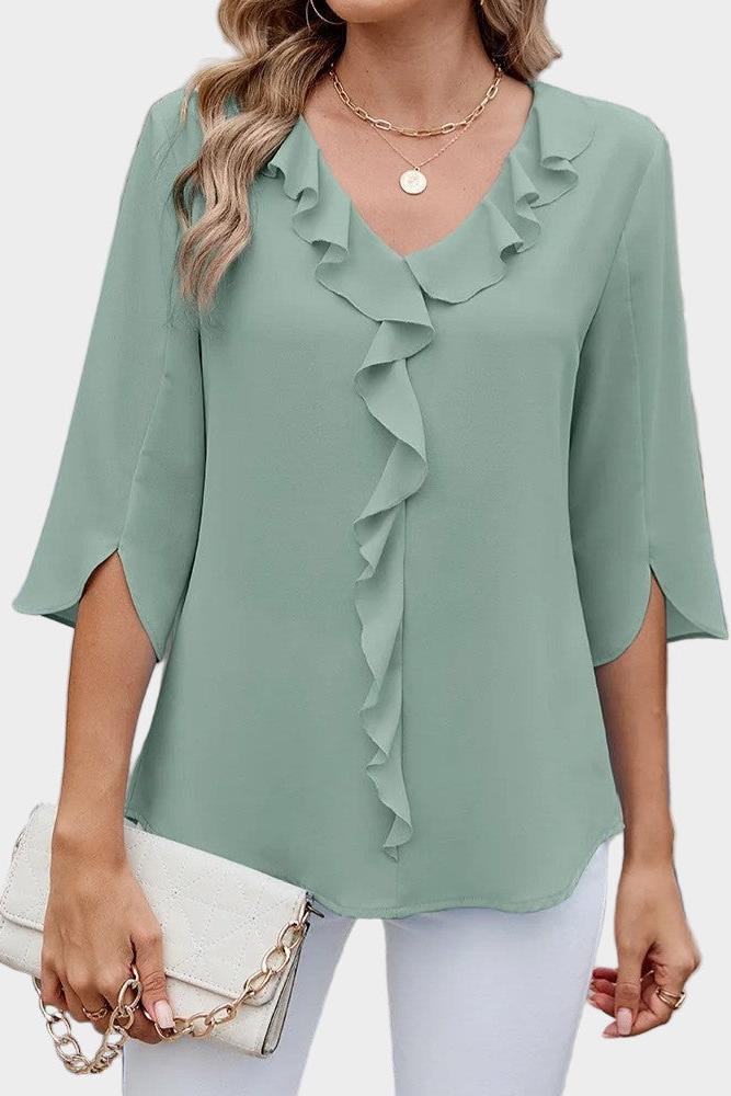 Helle – Ruffle Blouse – Green / S