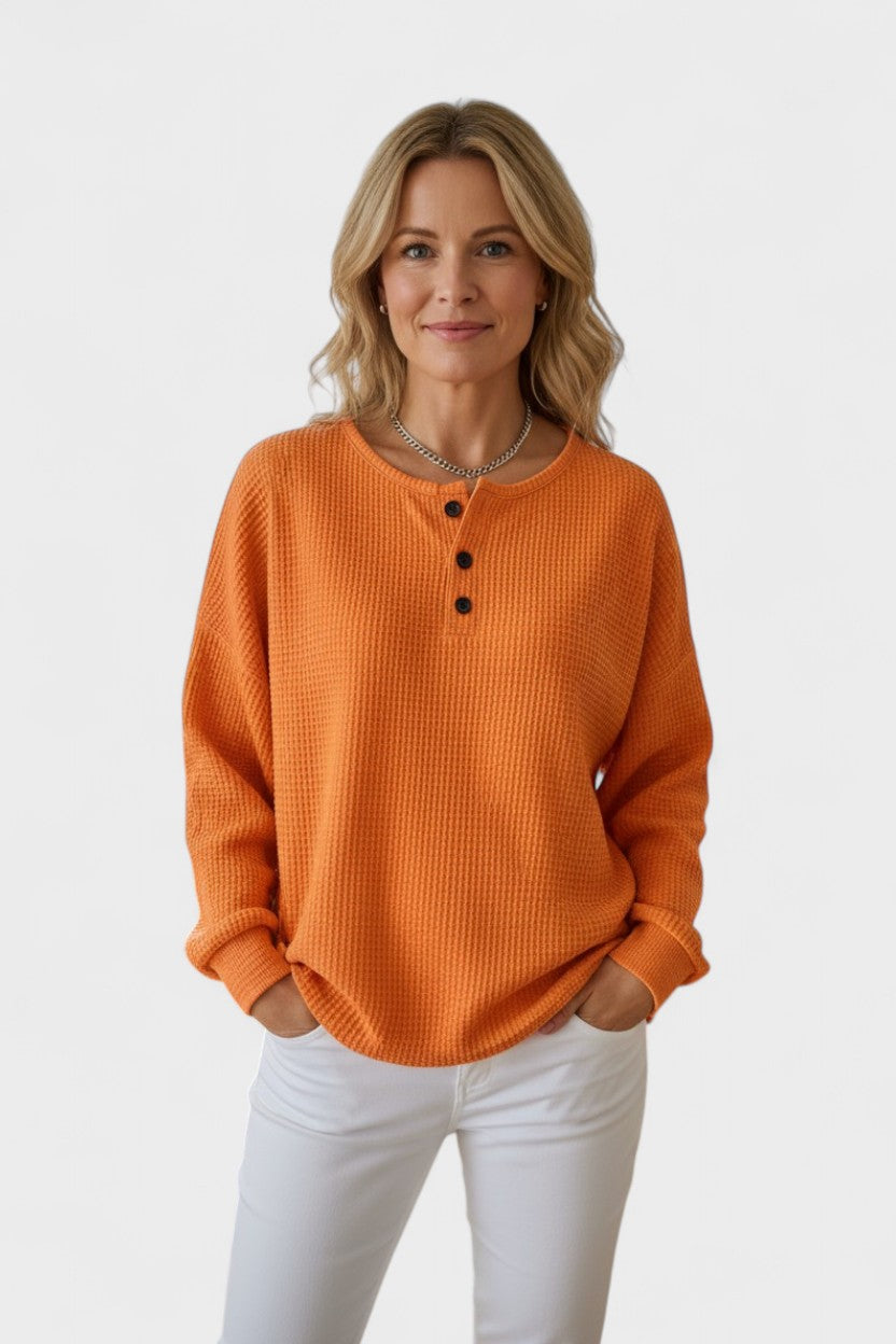 Helle – Waffle knit cosy Jumper – Orange / S