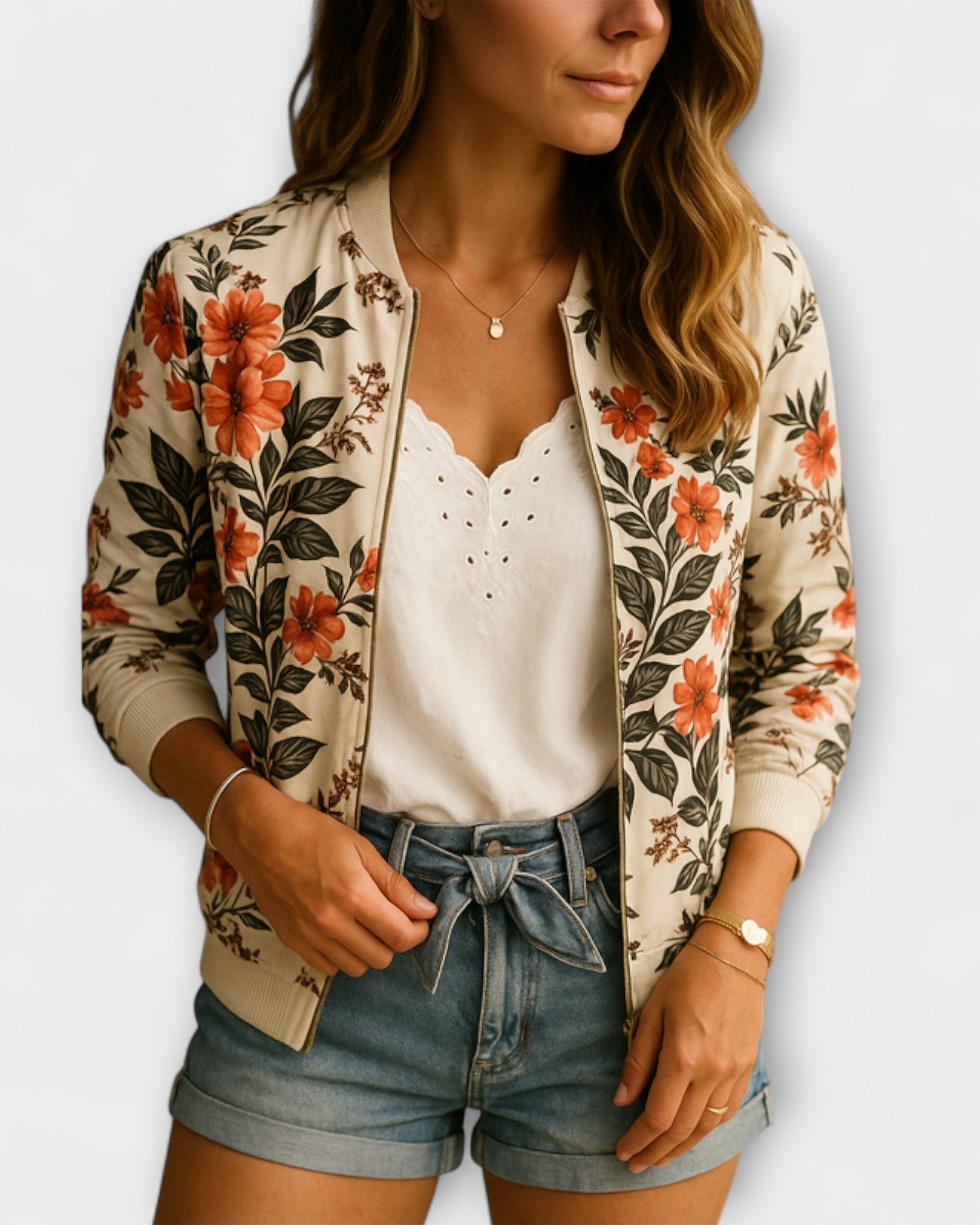 Henriette – Floral bomber jacket – Olive oil Green / S