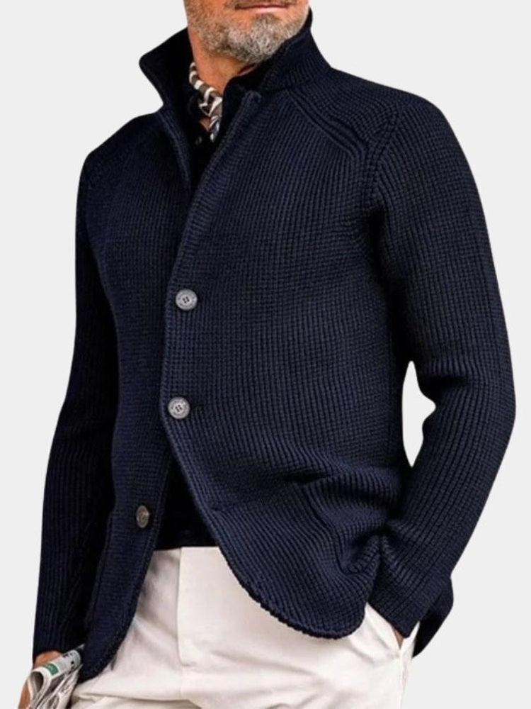 Henrik – Buttoned Knit Jacket – Navy Blue / S