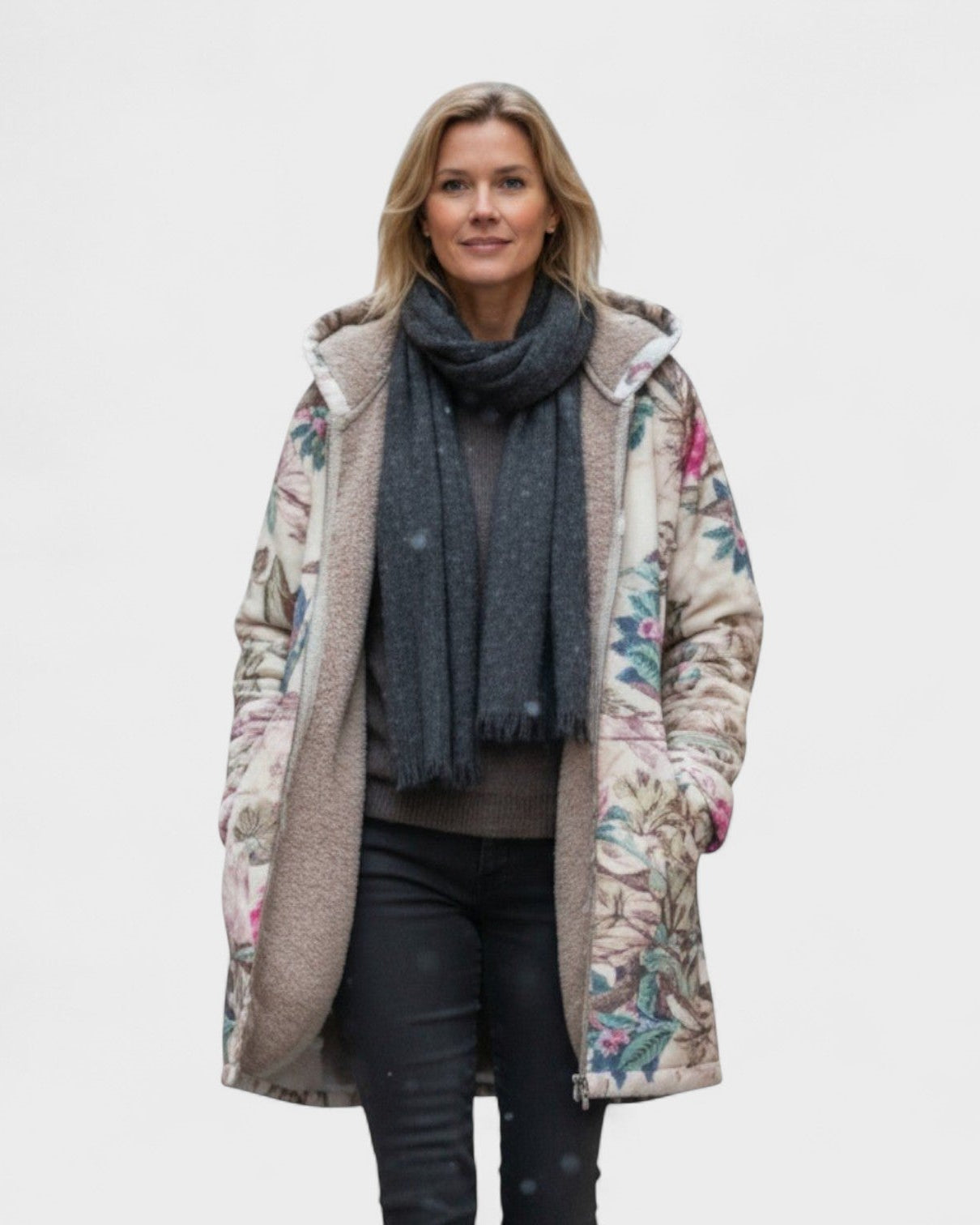 Ivy – Pastel Botanical Fleece Lined Jacket – S
