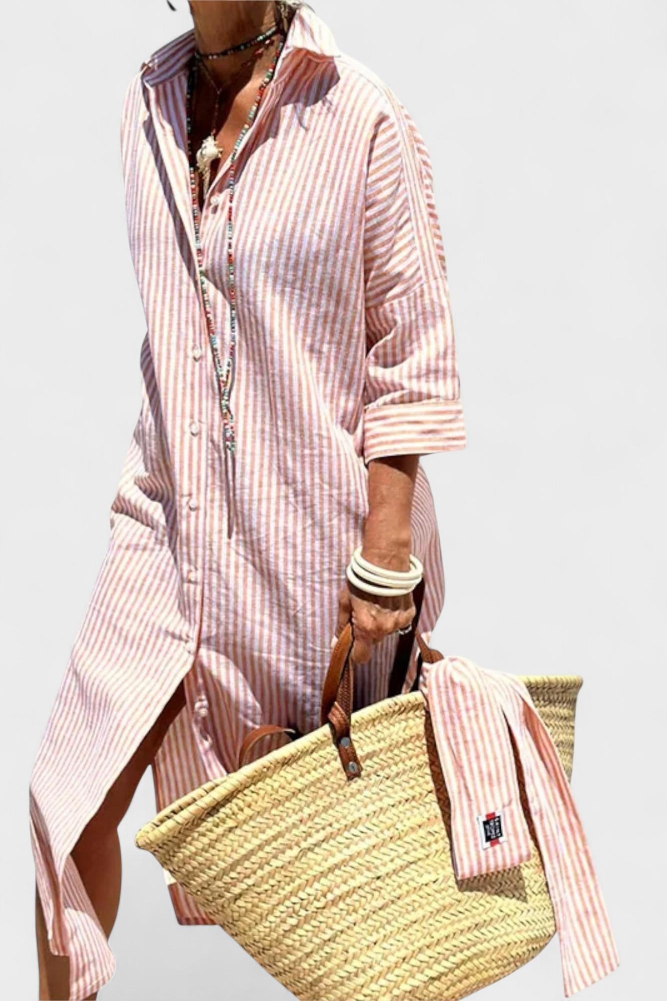Luna – Striped shirt dress – Pink / S