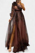 Malou – One shoulder dress – Khaki / L