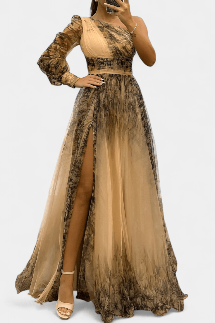 Malou – One shoulder dress – Khaki / S