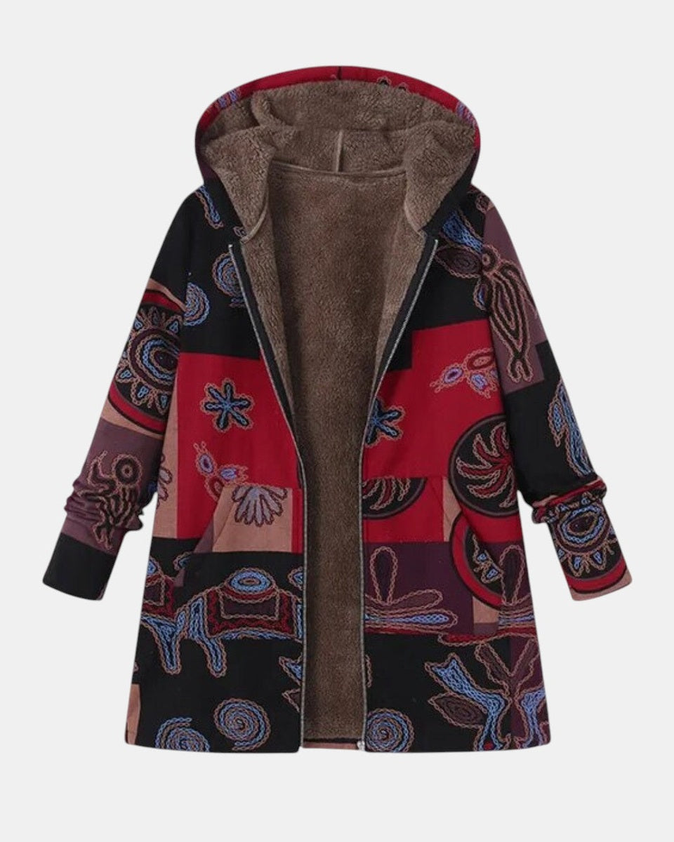 Marina – Boho Abstract Patchwork Hoodie Coat – S