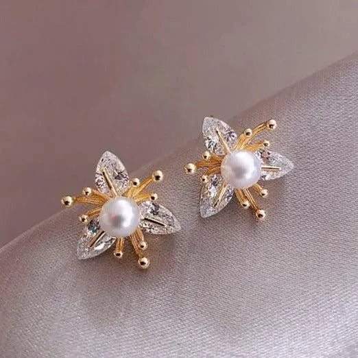 Earrings Flowers with Crystals and Pearls