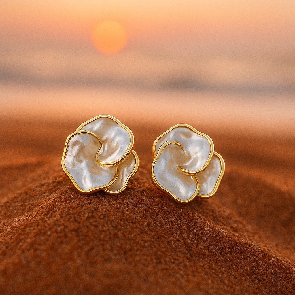 Rosa – Gold pearl earrings