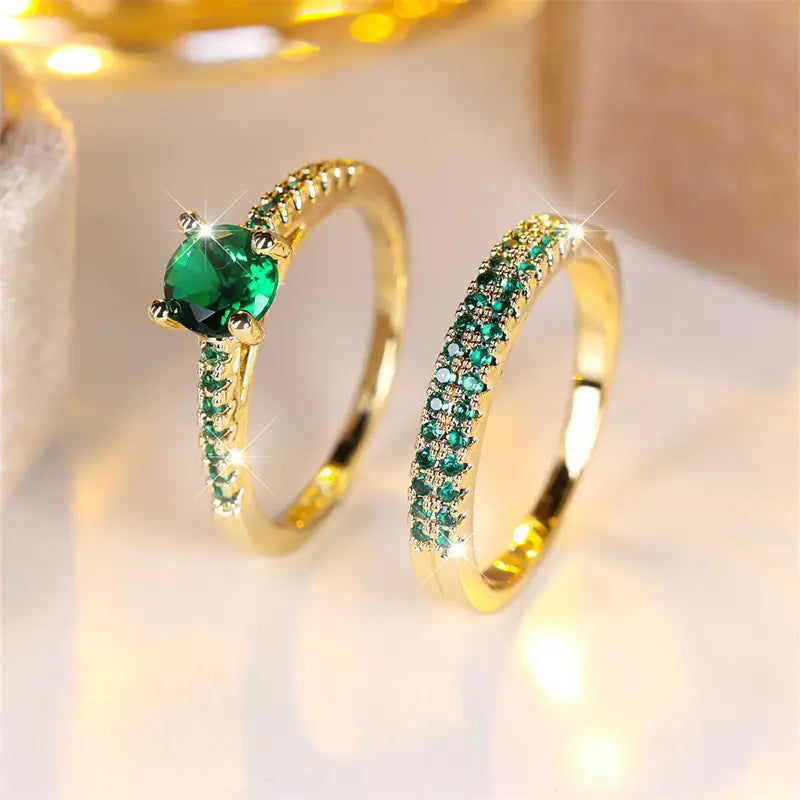 Set of Duo Ring with Emerald in Gold – 6