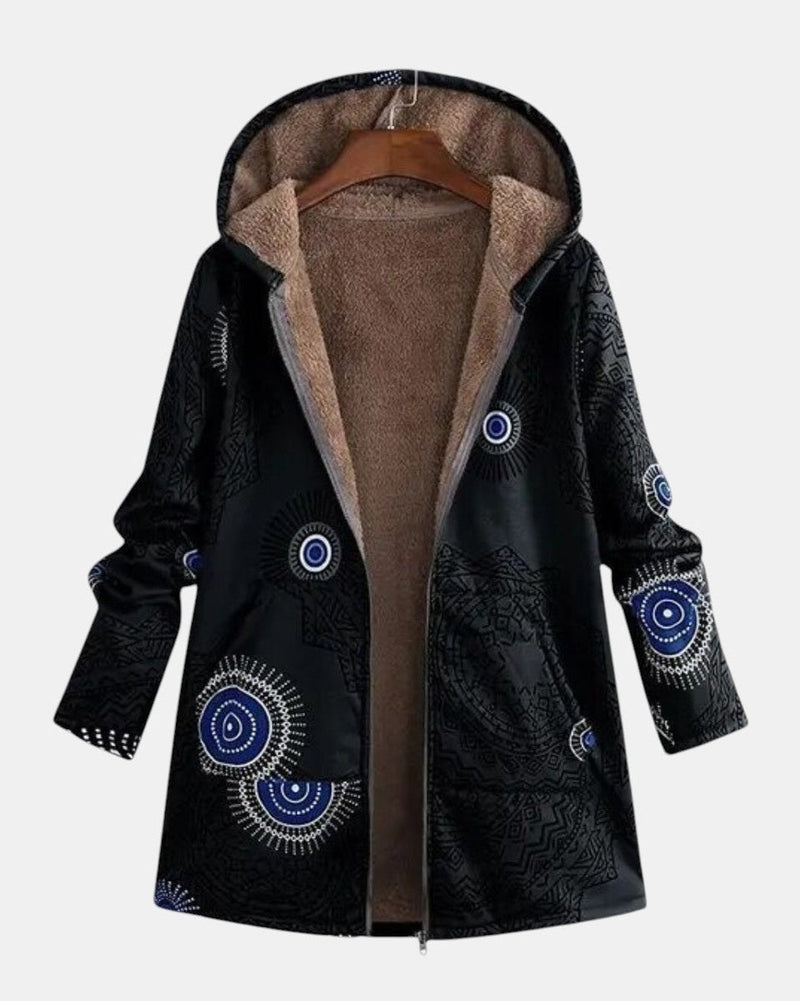 Sage – Tribal Pattern Sherpa Jacket – Black / S