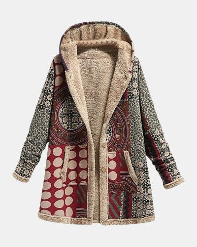 Scarlet – Burgundy Geometric Sherpa Coat – S