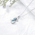 Silver Necklace with Double Dolphins and Blue Crystal – image 2
