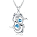 Silver Necklace with Double Dolphins and Blue Crystal – image 3