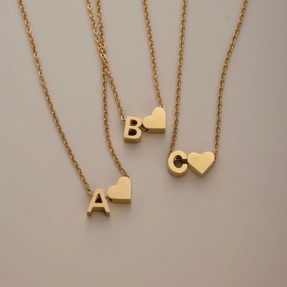 Tidless Initial Necklace with Heart Pendant – Gold / A