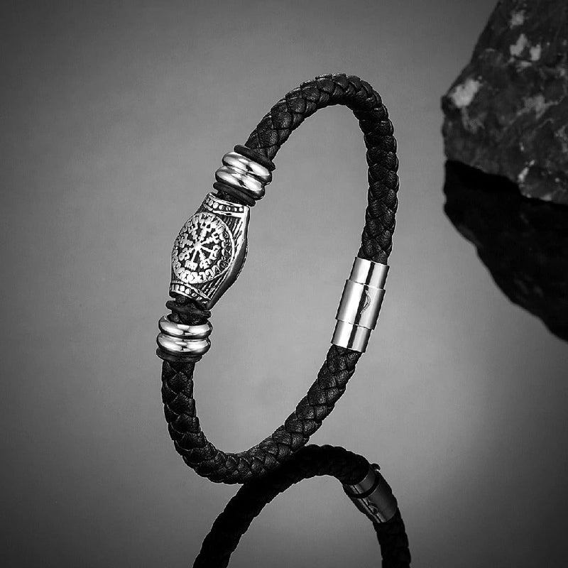 Viking Compass black braided leather bracelet