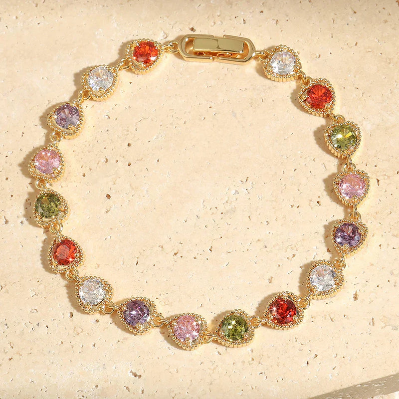 Vintage Bracelet Gold Heart Love Rainbow