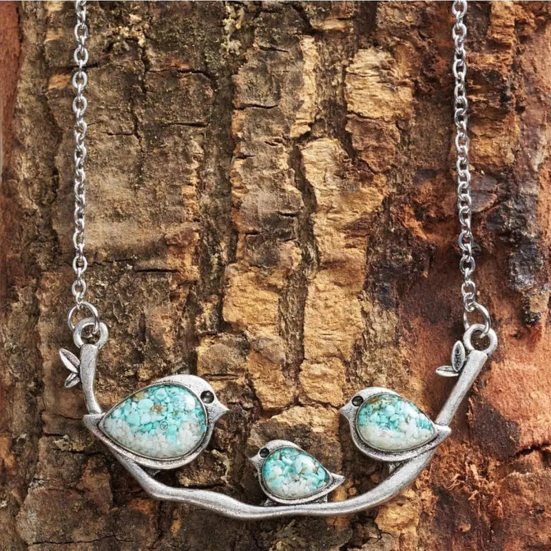Vintage necklace with birds in silver