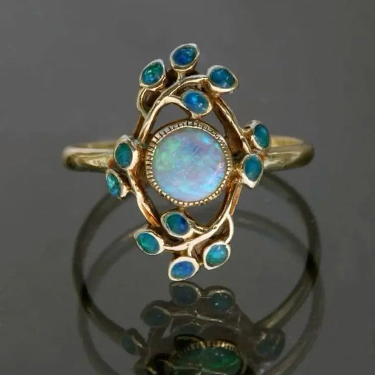 Vintage blue ring with crystals and opal – 15