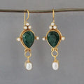 Vintage earrings with ruby ​​and pearl – Dark Green
