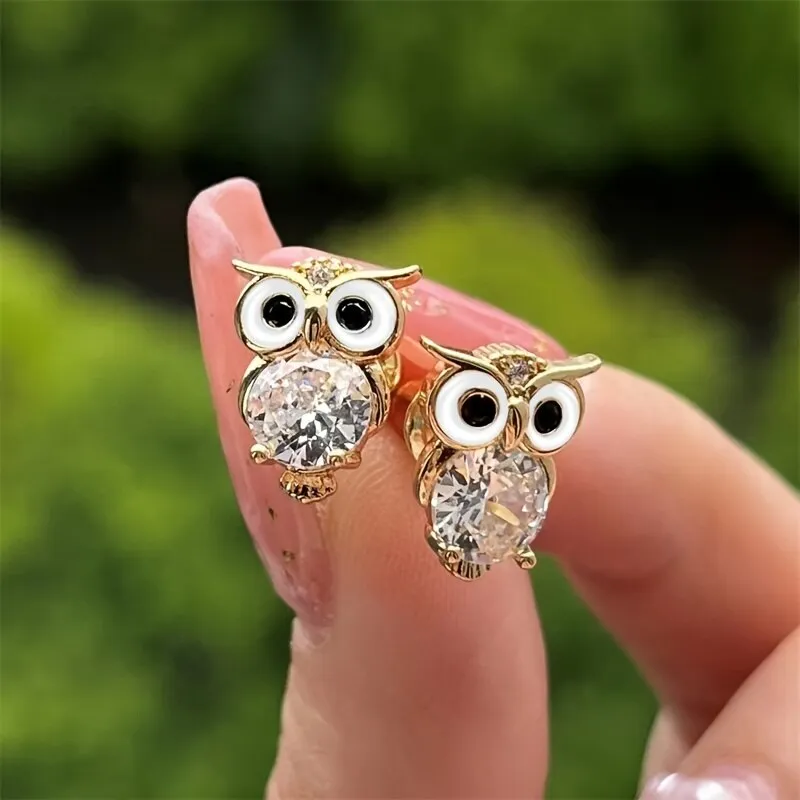 Vintage earrings with owl and crystals