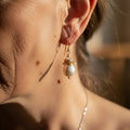 Vintage pearl earrings with gold threads – image 2