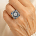 Vintage ring in silver colour with blue zirconium – 16