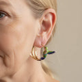 Vintage round earrings with hummingbird in enamel – image 2