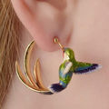 Vintage round earrings with hummingbird in enamel